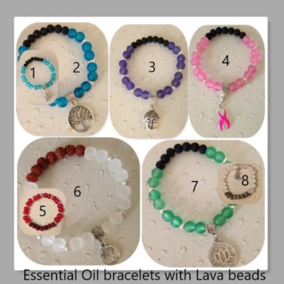 NEW Pink Glass & Lava bead bracelet with charm #4 - Picture 2 of 4